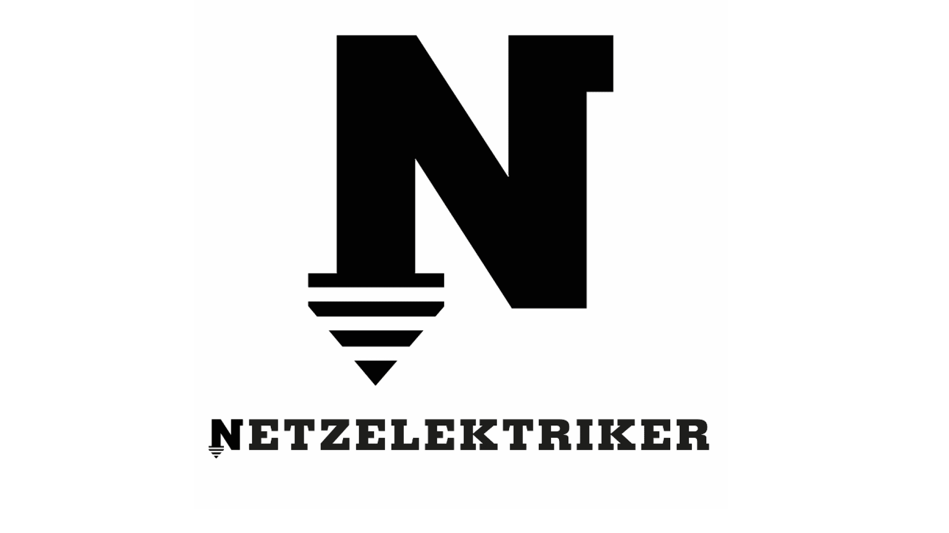 Großer schwarzer Buchstabe N mit einem nach unten zeigenden elektrischen Erdungssymbol darunter. Unterhalb der Grafik erscheint das Wort NETZELEKTRIKER in fetten, großen, schwarzen Buchstaben.