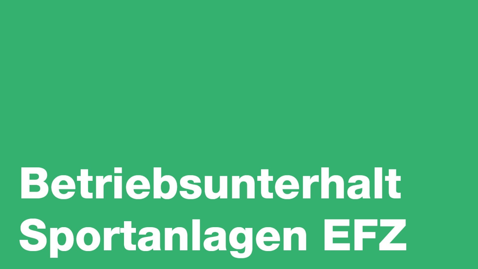 Weisse fette Schrift auf grünem Hintergrund lautet: Betriebsunterhalt Sportanlagen EFZ.